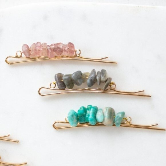 Hair Clip Bundle 3 Gemstone Hair clips Adorable Amethyst Lapis Lazuli - Picture 5 of 11